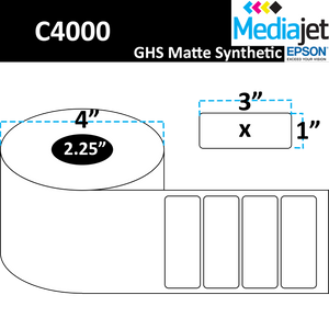 <strong>3" x 1"</strong><br>Die Cut GHS Matte Synthetic Inkjet Labels for Epson C4000<br>(8 Rolls)