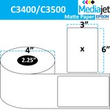 <strong>3" x 6"</strong><br>Die Cut Matte Paper Inkjet Labels for Epson C3400 / C3500<br>(8 Rolls)