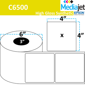 <strong>4" x 4"</strong><br> Die Cut Gloss Synthetic Inkjet Labels for Epson C6500<br>(4 Rolls) 